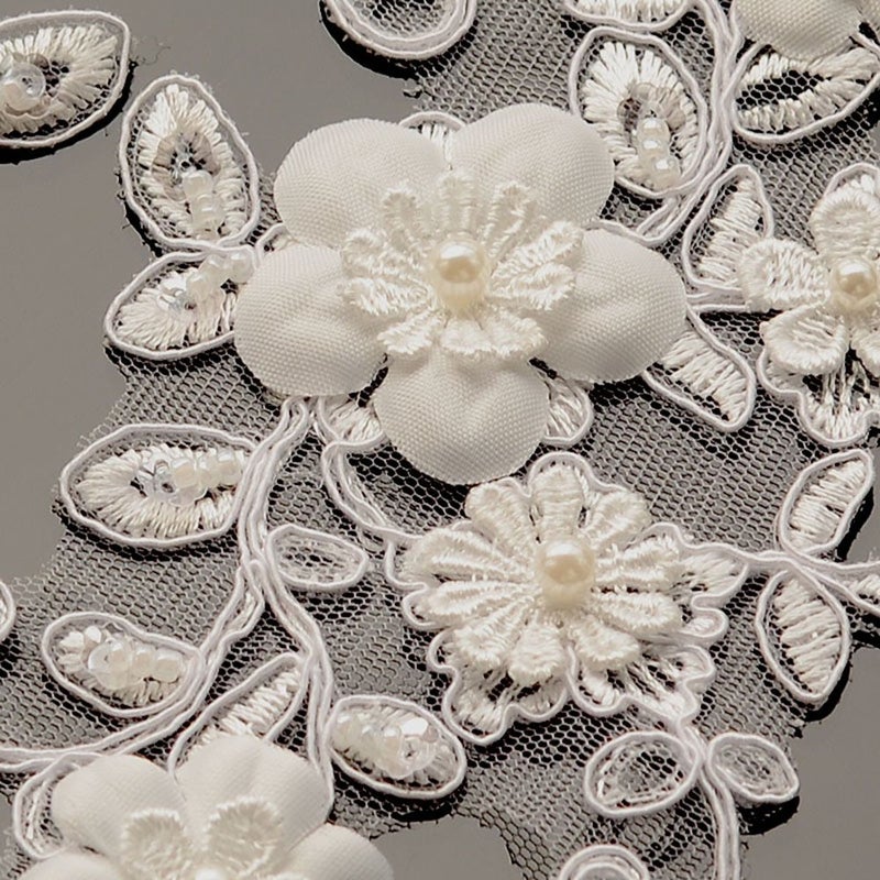 Zthread One Pair Beaded Appliques Lace Trims 3D Floral Embroidery Lace Trims for Bridal Accessories Supply - Image 3